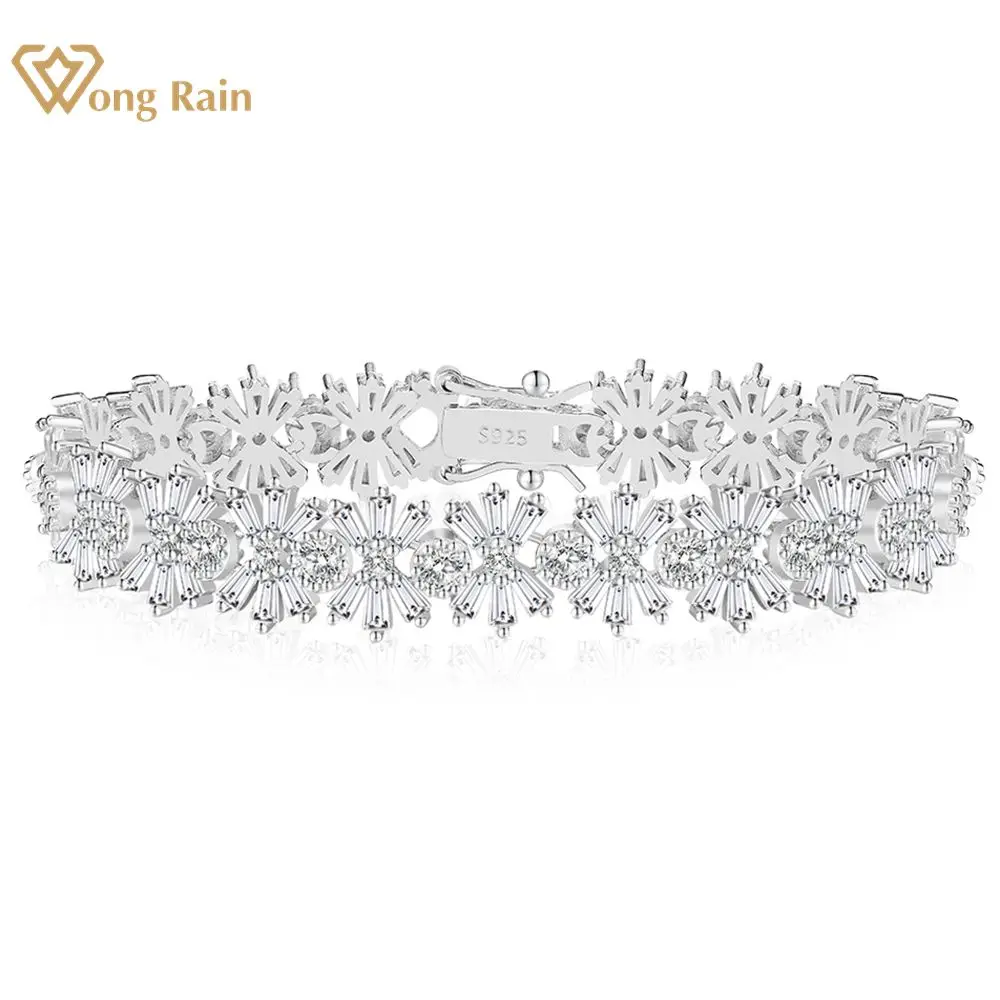 

Wong Rain 100% 925 Sterling Silver Flower Lab Sapphire High Carbon Diamond Gemstone Bracelets Bangle Jewelry Anniversary Gift