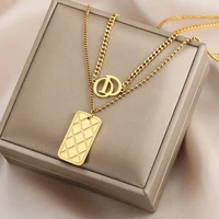 stainless steel square letter gold color pendant neckalce punk creative lock chain adjustable neckalce for women man jewelry