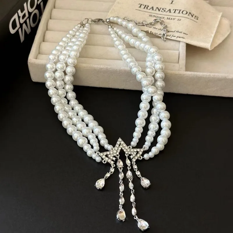 Многослойные жемчужные ожерелья Draweye Y2k для женщин винтажные с кисточками