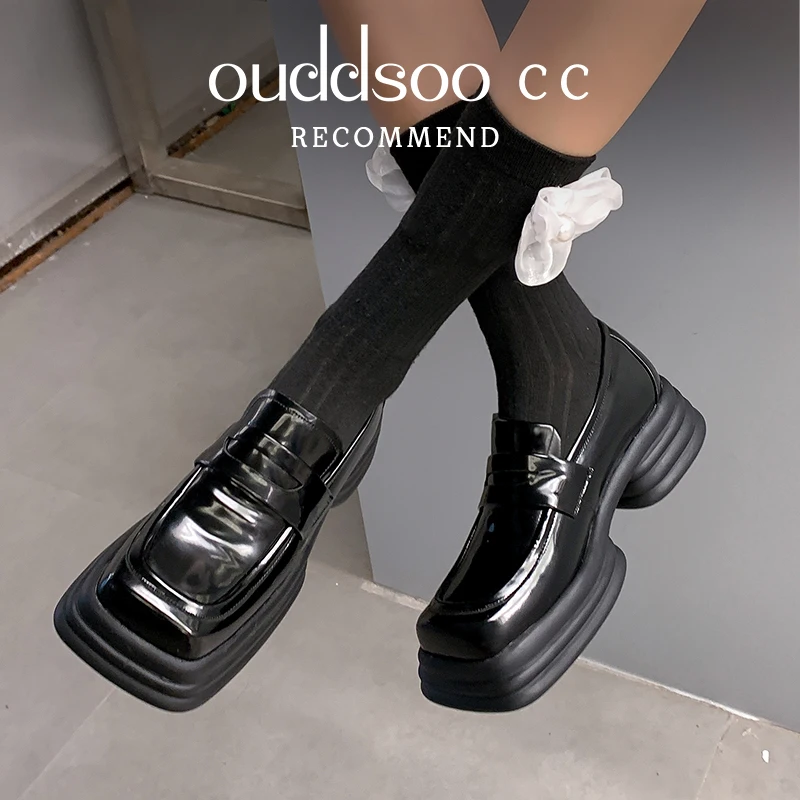 

Ods Brand Flats Women's 2022 Spring Winter New Chunky Mules British Style Lazy Fashion Casual Dress Square Toe Oxford Shoes 4042