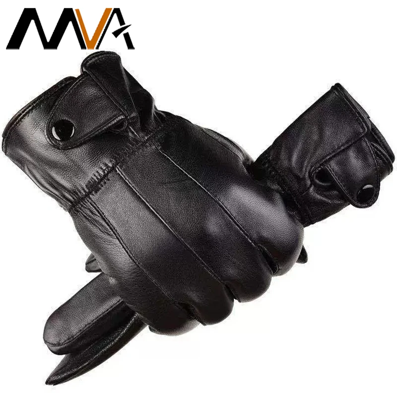 MVA New in Men's Genuine Sheepskin Gloves Full Finger Touch Screen Gloves Winter Warm Fashion Business Multiple Size Options