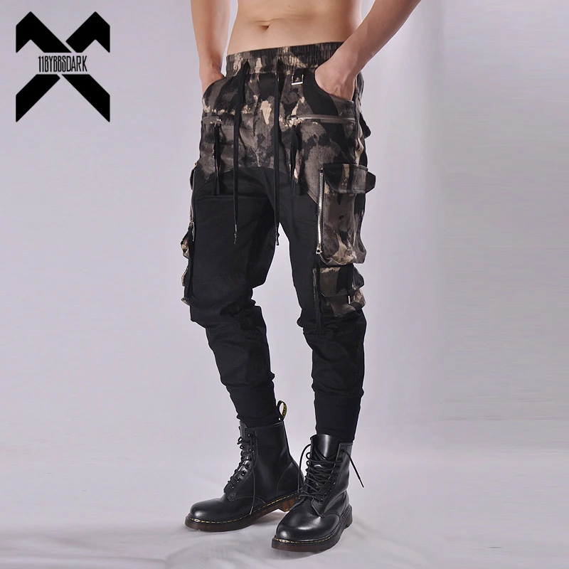 Tactical Functional Cargo Pants Joggers Men Camouflage Patchwork Trousers 2022 Autumn Hip Hop Streetwear Harem Pant Black