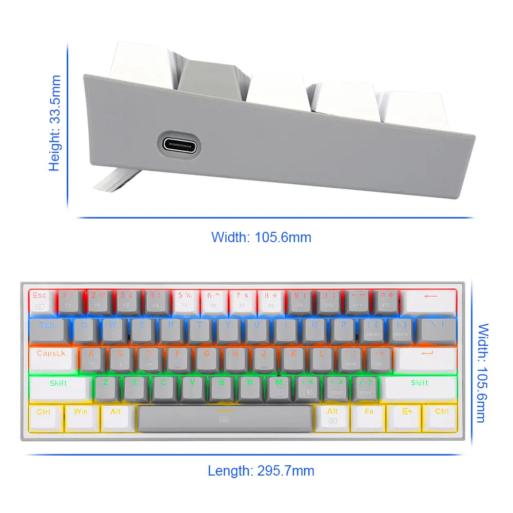 REDRAGON Fizz K617 Радуга USB мини Механическая игровая клавиатура синий переключатель 61