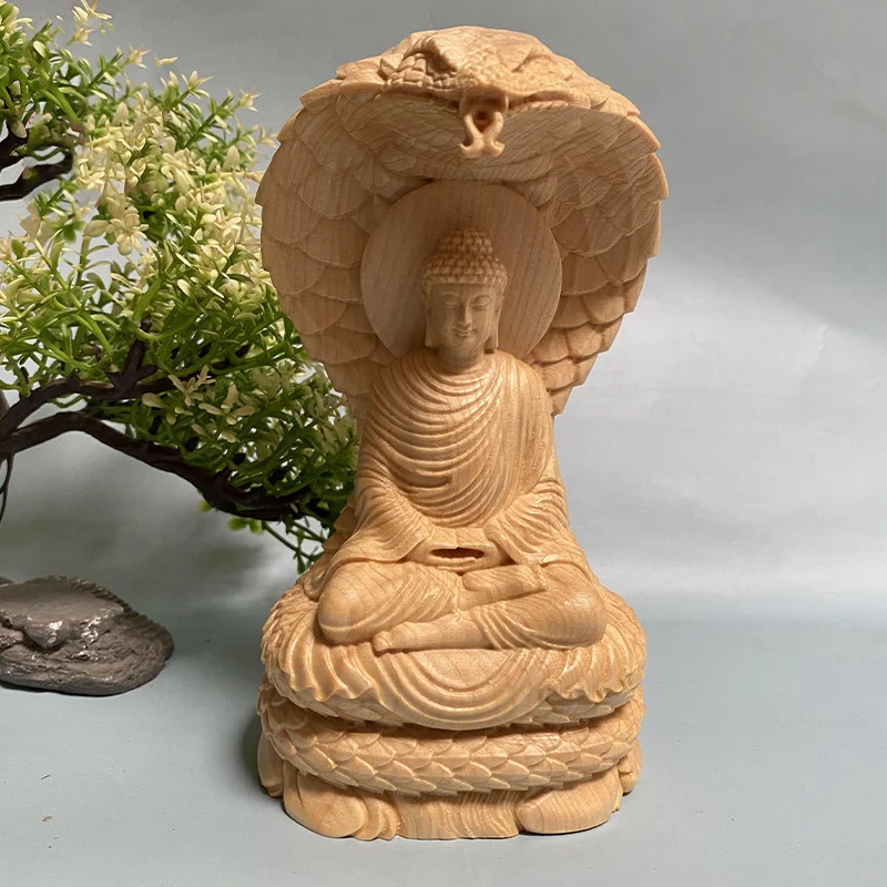 

Python Immortal Protector Tathagata Buddha Solid Wood Carving Purely hand-carved Creative Home Decor Feng Shui Statue