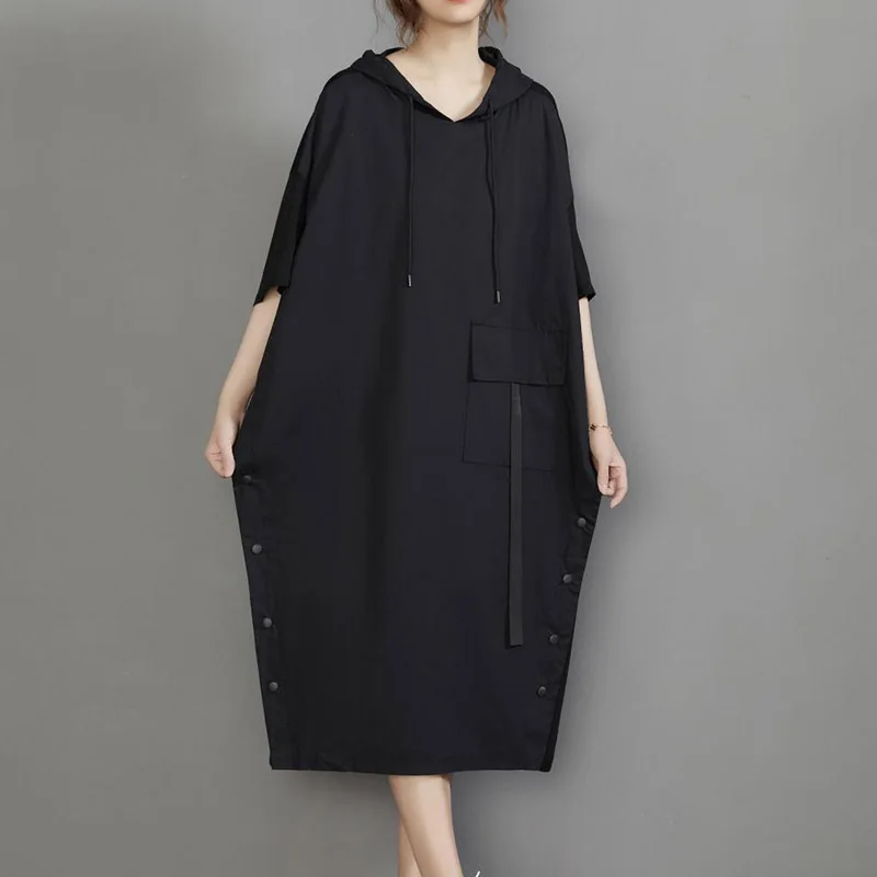 

Женские платья, летнее Новое Женское платье с карманами и капюшоном, новинка 2023, Модный повседневный темпераментный пуловер, женское платье, NBH764