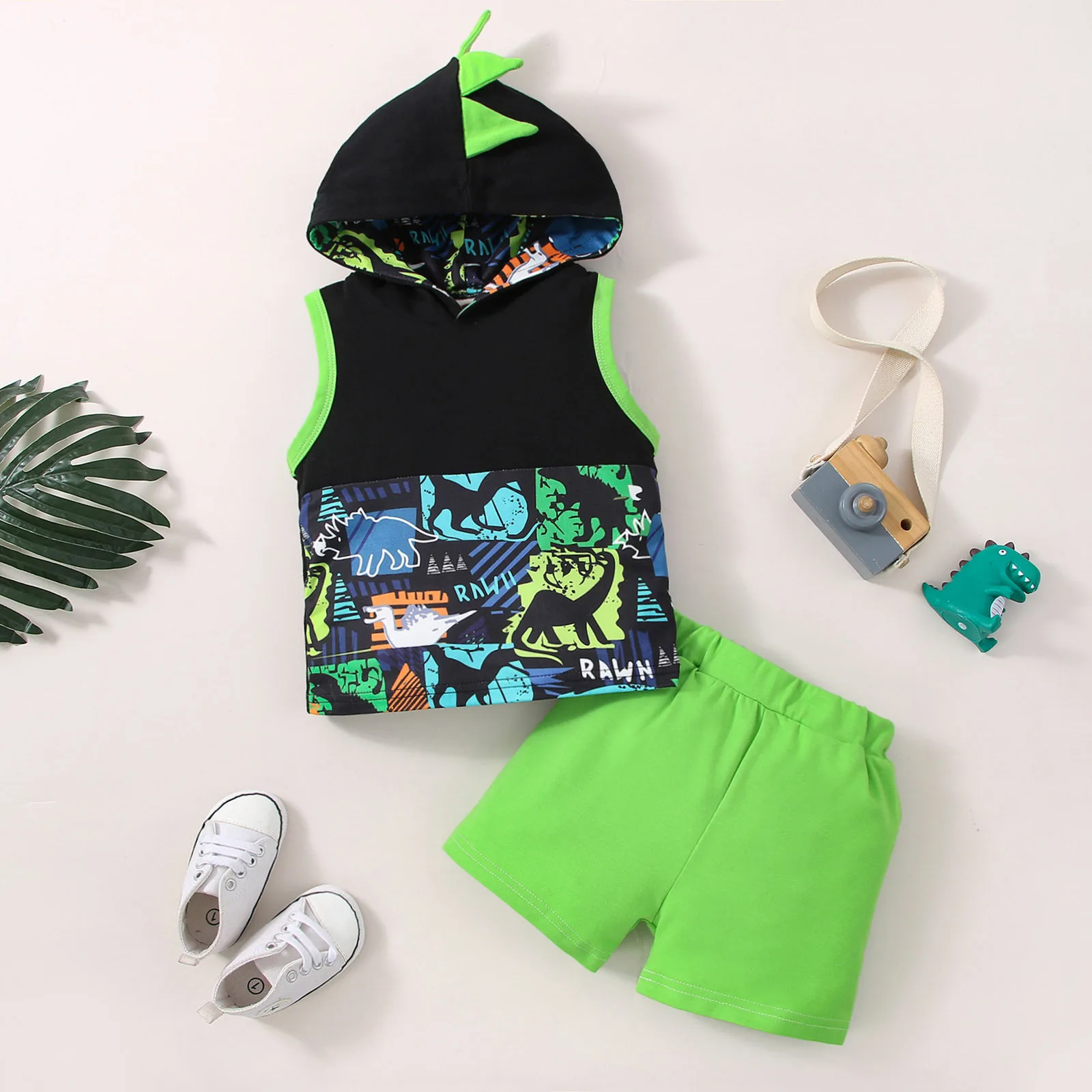 

Newborn Baby Boy Clothes Children Hooded Clothing Sets Toddler Cartoon Hoodie Vest + Solid Shorts 2pcs Set Infant Casual Outfits