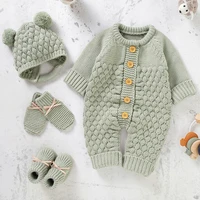 Newborn Baby Romper Shoes Gloves Set Knit Girl Boy Jumpsuit Boot Mitten Solid Toddler Infant Long Sleeve Clothing 4PC Fall 0-18M