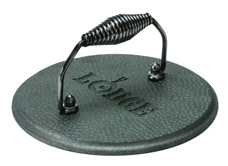 

LGPR3 Pre Seasoned Round Cast Iron Grill Press 7 in OD Kitchen accessory Food processor Vegetable chopper Meat grinder.