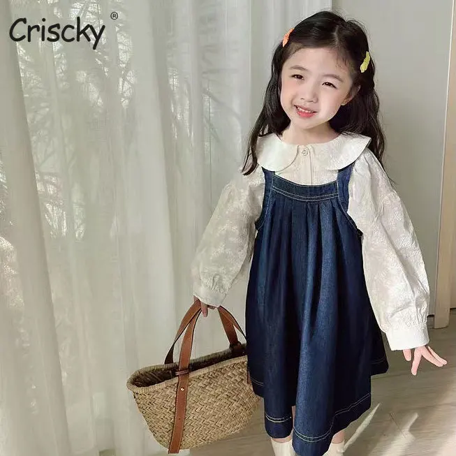 

Baby Set for girls spring summer Infant Long Sleeve solid blouse+Demin Overalls suits Kids baby children Clothing