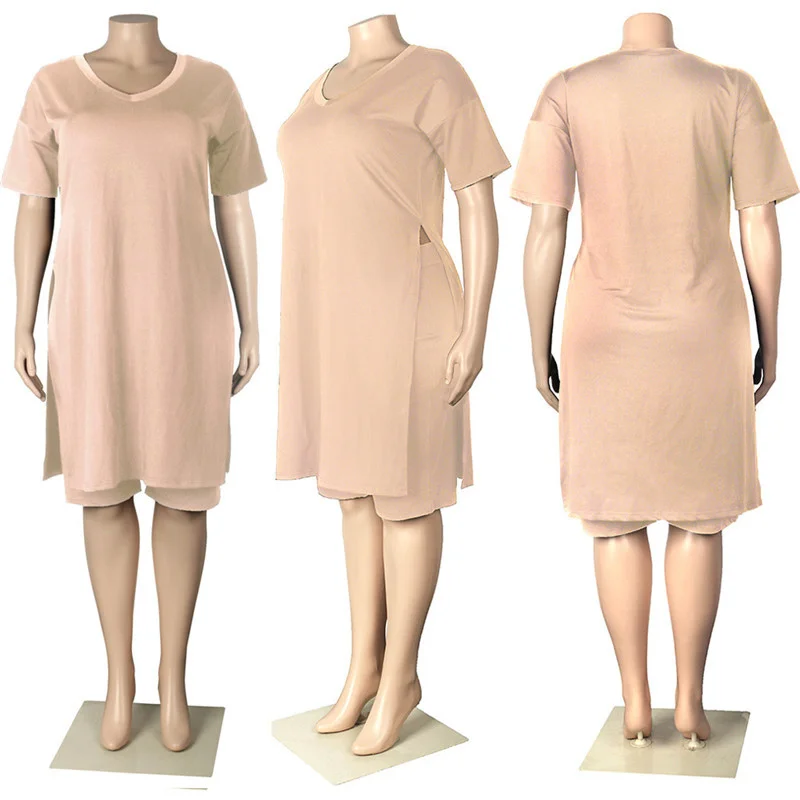 Plus Size Women Clothing Two Piece Set 4xl Summer Wholesale Dropshipping Slip Hemtop Shorts Suit Casual Track 3xl 4xl 5xl 6xl