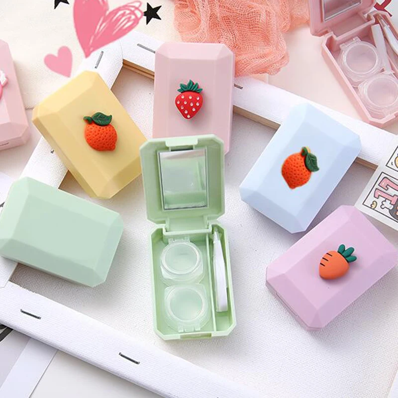 

Cartoon Fruit Contact Lens Case with Mirror Cute Contact Lens Box Women Girls Travel Lenses Tweezers Container Kit