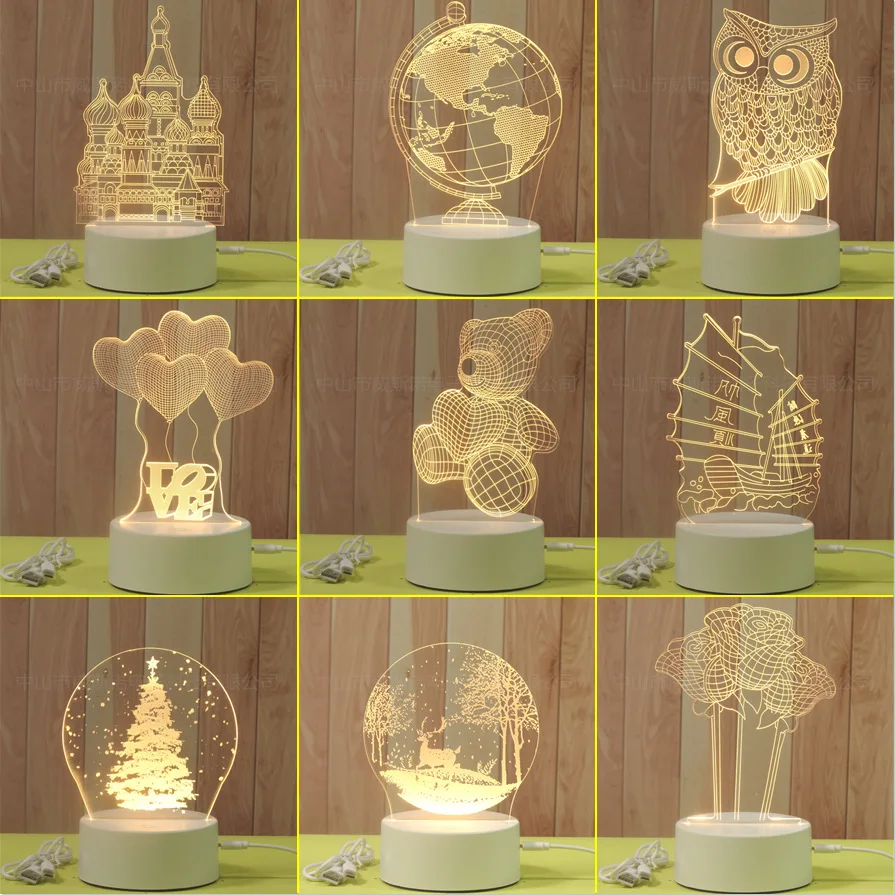 

Светодиодный ночник, 3D акриловые прозрачные лампы, неоновые рождественские украшения, светильник льник для дома, спальни, подарки на день р...