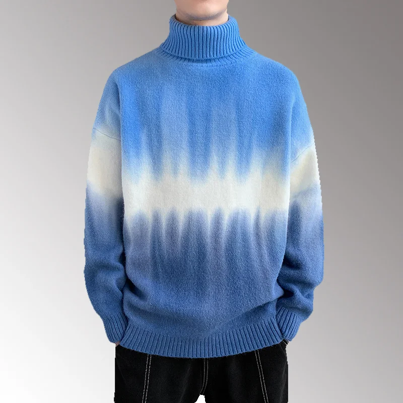 

Turnable Men's Turtleneck Sweater New M-2XL Color Long-sleeved Warm Comfortable Winter Gradient Knitted Top