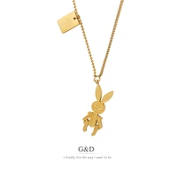gd ins trendy punk style personality mechanical rabbit square stainless steel pendant necklace for women jewelry waterproof