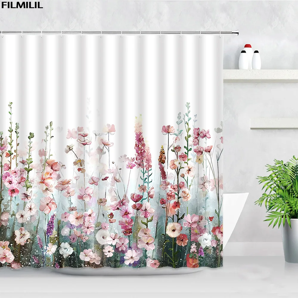 waterproof shower curtains colorful flowers butterfly spring natural scenery bathroom decor home fabric hooks bath curtain sets free global shipping