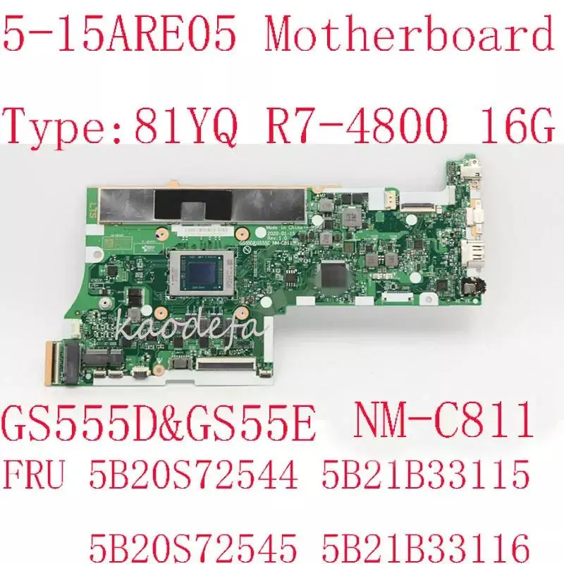 

5-15ARE05 материнская плата для Ideapad 5-14ARE05 ноутбук 81YQ 5B20S72544 5B21B33115 5B20S72545 5B21B33116 GS555D & GS55E NM-C811 R7 16G