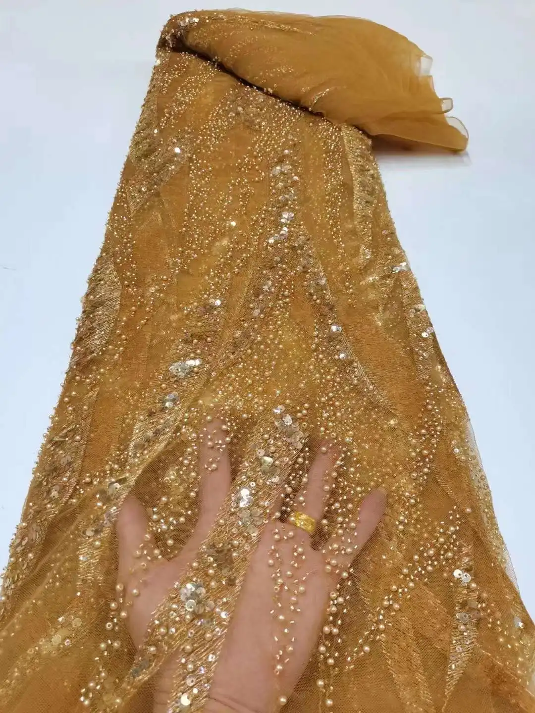 

Модная африканская Тюлевая кружевная ткань 2021, Высококачественная нигерийская французская фототкань с вышивкой бусинами для свадебной ве...
