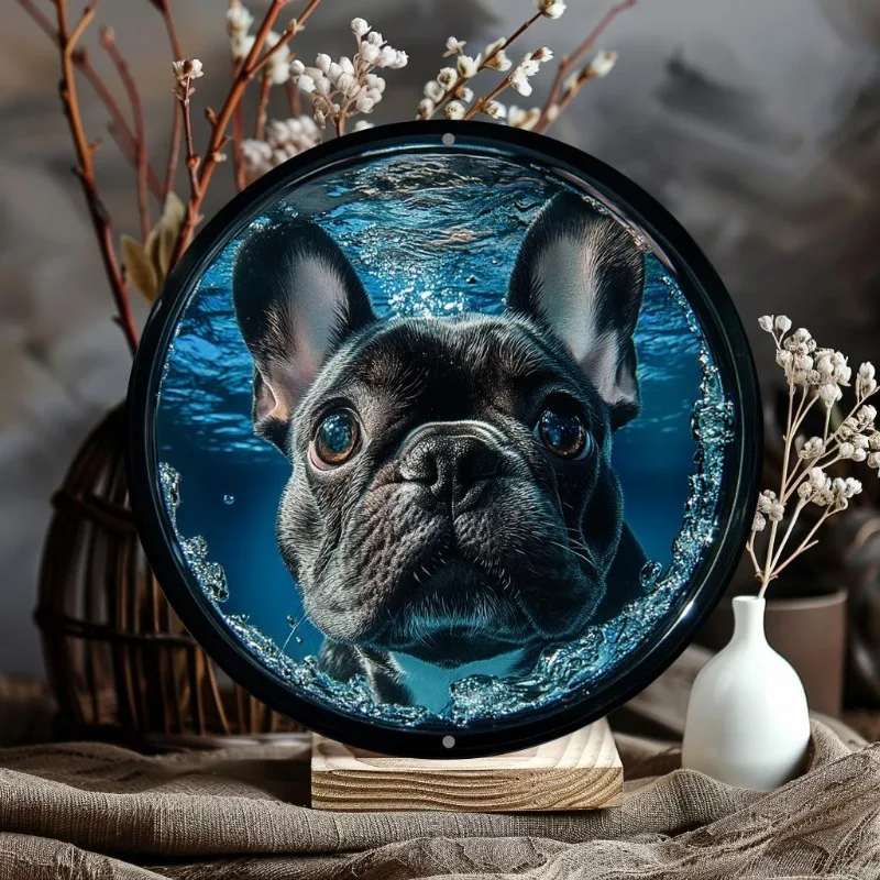 Алюминиевый настенный рисунок с французским бульдогом круглый металлический