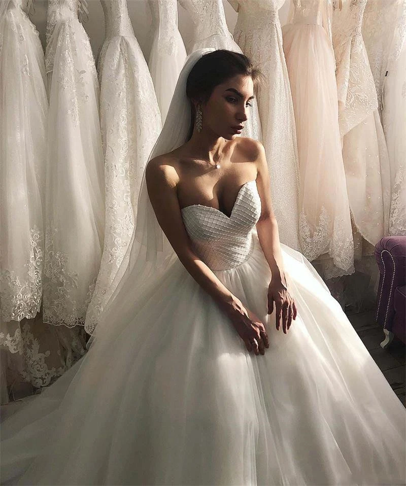 

Charming Sweetheart Wedding Dress 2023 Strapless Tulle Princess Sleeveless Arabic Dubai Bridal Gowns Plus Size Vestidos De Novia