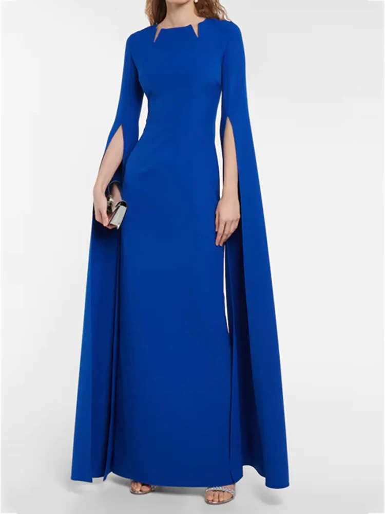 Womens Evening Dress Round Collar Split Long Sleeve Solid Color Zipper Waist Fashion Dresses Bodycon Fashion Luxury Designer