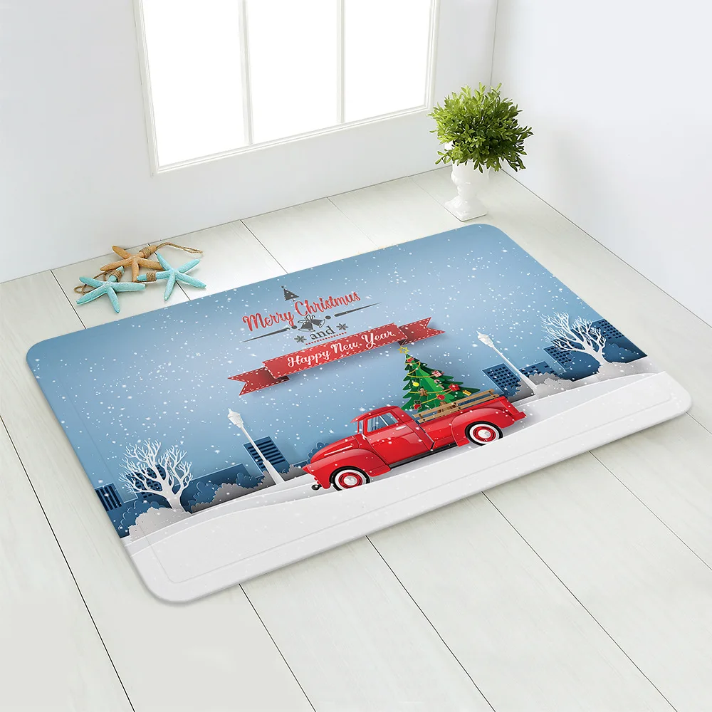 

Christmas Cartoon Car Printed Floor Mat, Flannel Carpet, Soft Anti Slip Mat, Living Room, Bedroom Entrance Universal Floor Mat