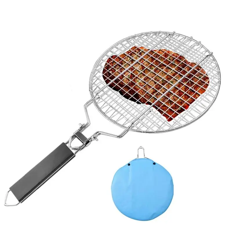 

Fish Grilling Rack For Grill Fish Grill Basket Grill Net Non-Stick Food Leftover Easy Storage Circular Design Encrypted Grid For