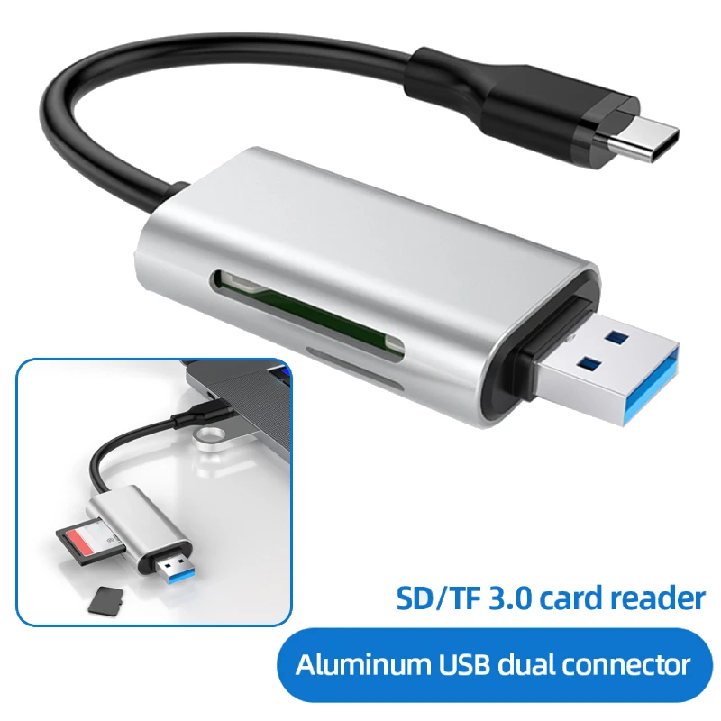 

2 in 1 Card Reader USB3.0&Type-C to SD TF Thunderbolt 3 for PC Laptop Accessories Smart Memory Cardreader SD Card Adapter