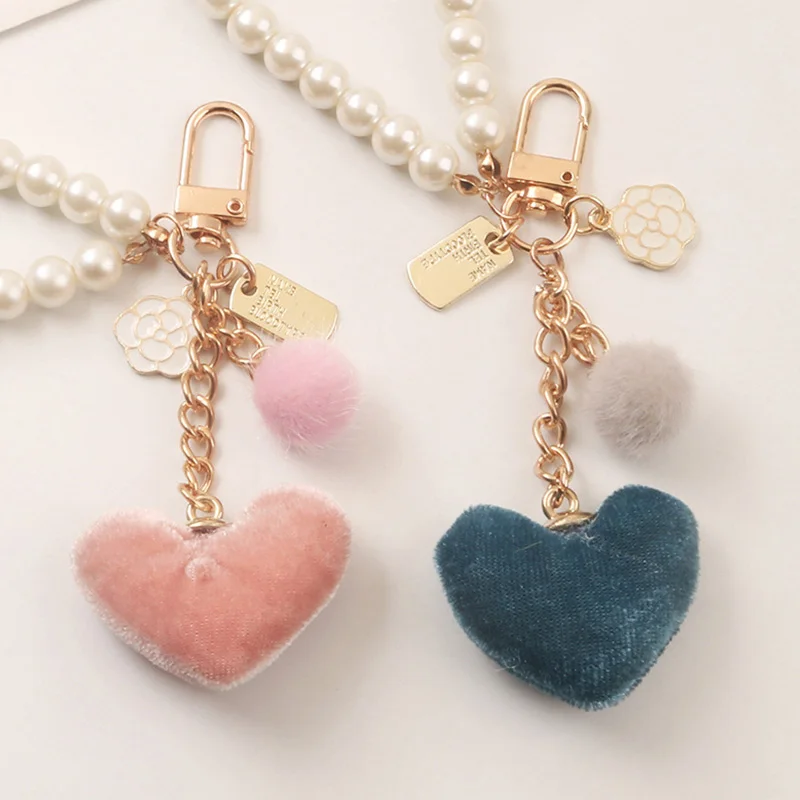 Plush Ball Key Ring Love Mobile Phone Key Chain Soft Artificial Rabbit Hair Ball Car Key Ring Ladies Bag Pendant Charm Jewelry