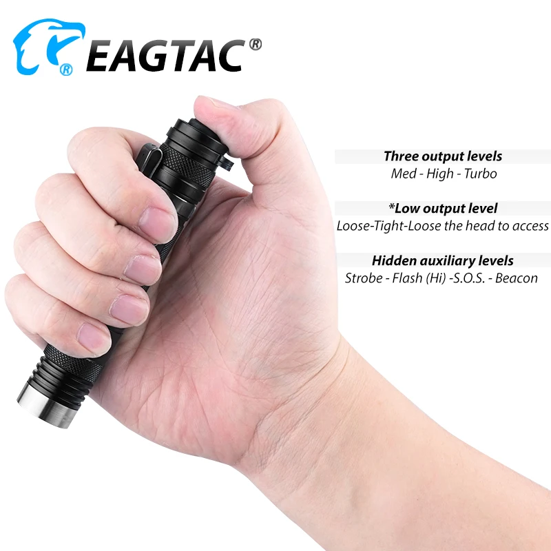 Фото EAGTAC D25LC2 Тактический светодиодный фонарик 1374 люмен 2xCR123A 18650 Карманный фонарь с аккумулятором Хвостовой стробоскоп Тактический фонарь для охоты и рыбалки №2