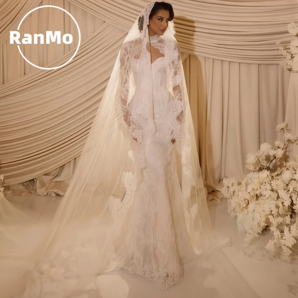 Фото Изысканное свадебное платье Ranmo «Русалка» с высоким воротом и длинными рукавами, кружевное, с шлейфом, 2026, на заказ, Vestidos De Novia №1