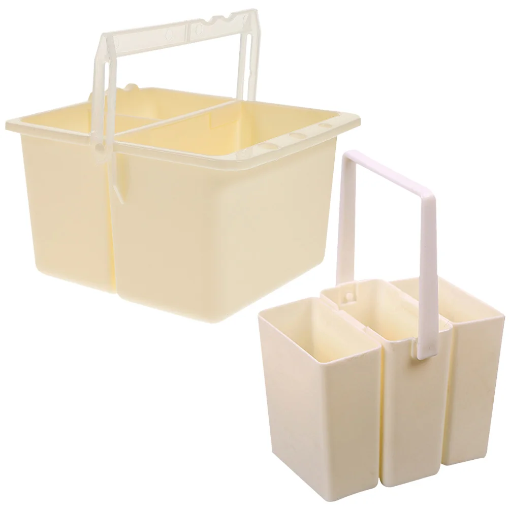 

2 Pcs Portable Bathtub Combination Pen Washing Bucket School Brush Washer 9.5X13.5X14CM Compact Water Beige Plastic