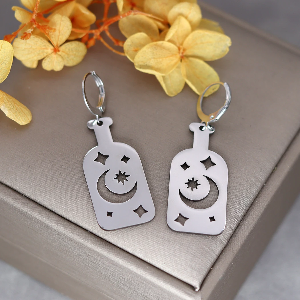 Серьги-кольца женские из нержавеющей стали с изображением луны и звезд