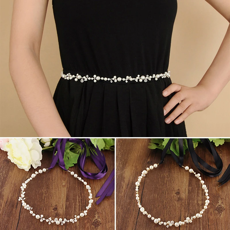 Skinny Crystal Bridal Thin Belt Pearl Wedding Dress Belt With Crystal Women Wedding Accessories Bridal Ribbon Waist Belts