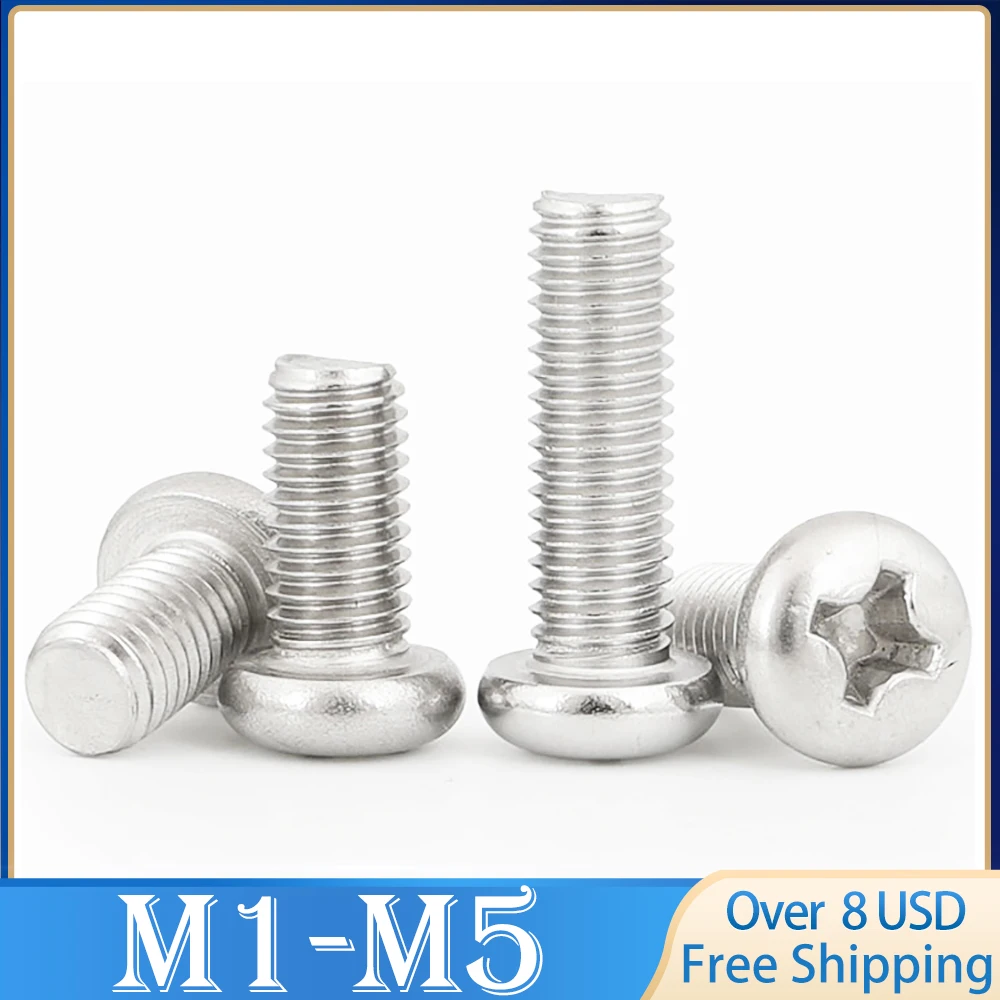 

50pcs PM M1.M1.2 M1.4 M1.7 M2 M3 M3.5 M4 M5 Din7985 GB818 Nickel Plated Cross Recessed Round Pan Head Pm Screws Phillips Screws