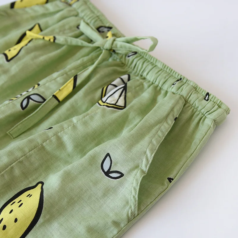 New Ladies 100% Gauze Cotton Sleep Bottom Flower Women Printed Large Size Loose Pants Fresh Style Female Homewear Pants