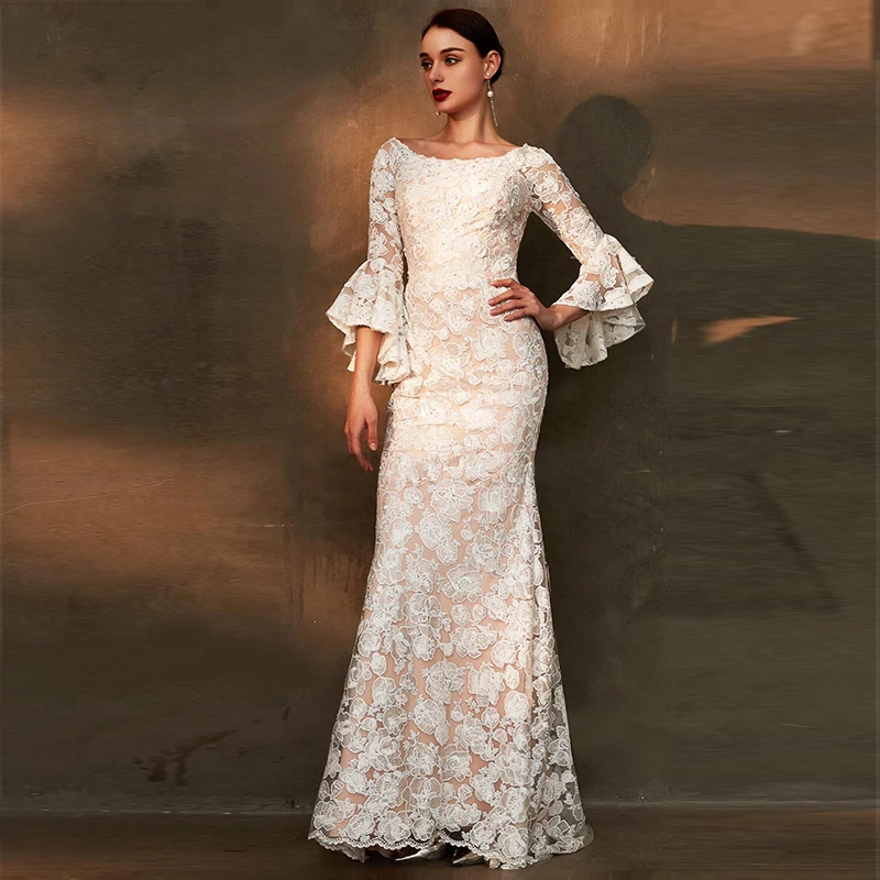 Summer for 2022 Women Elegant Cocktail Dresses Lace Estilo Sirena White Birthday Outfit Evening Party Prom Ball Gown Vestido