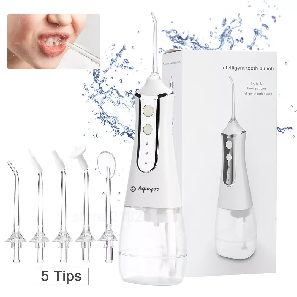 

Portable Oral Irrigator Water Flosser 350ML Water Tank Teeth whitening Waterproof Teeth Cleaner Oral Hygiene 5 Nozzles Water Jet