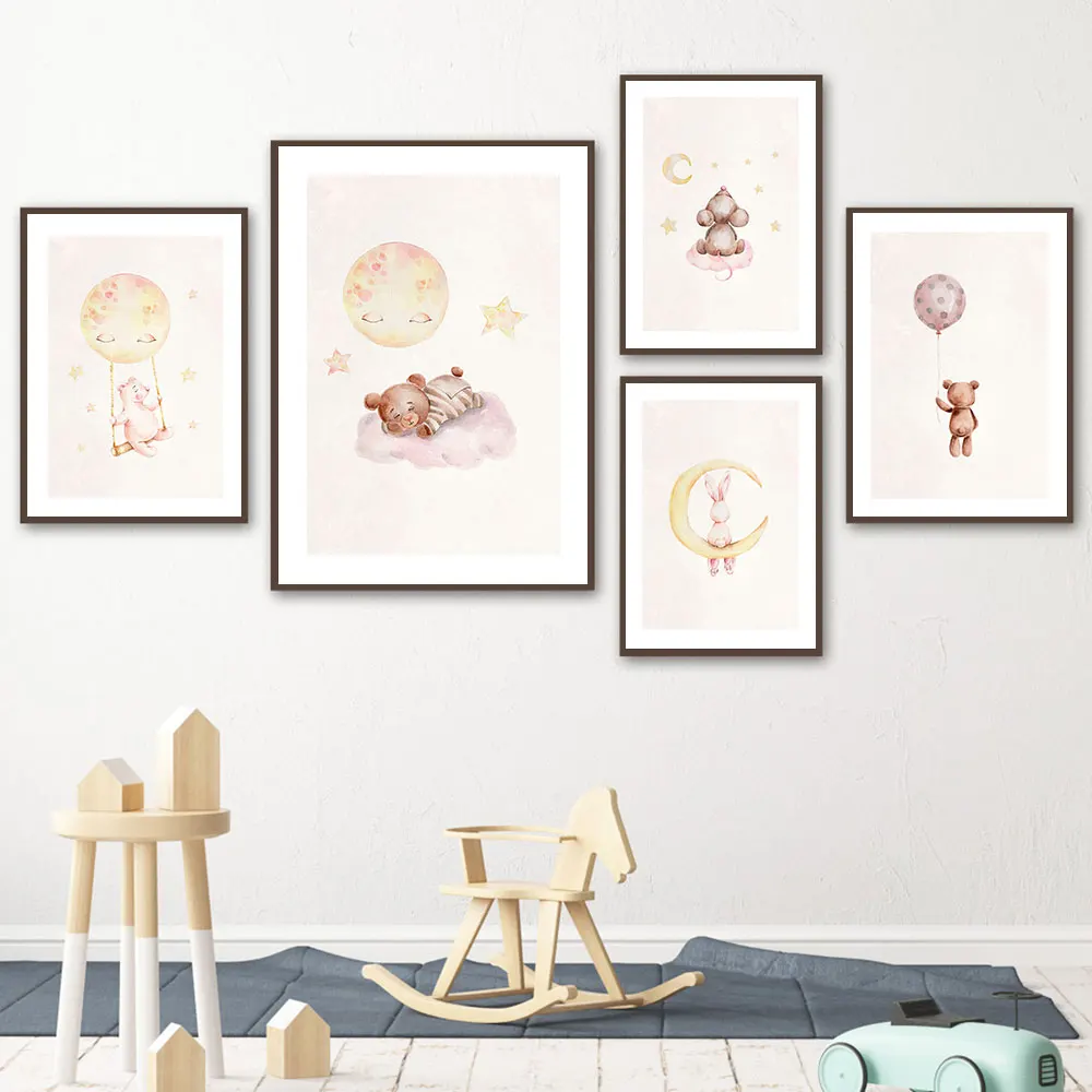 

Bear Moon Balloon Stars Animal Canvas Painting Nursery Child Poster Art Print Child Wall Picture Nordic Kid Baby Bedroom Decor