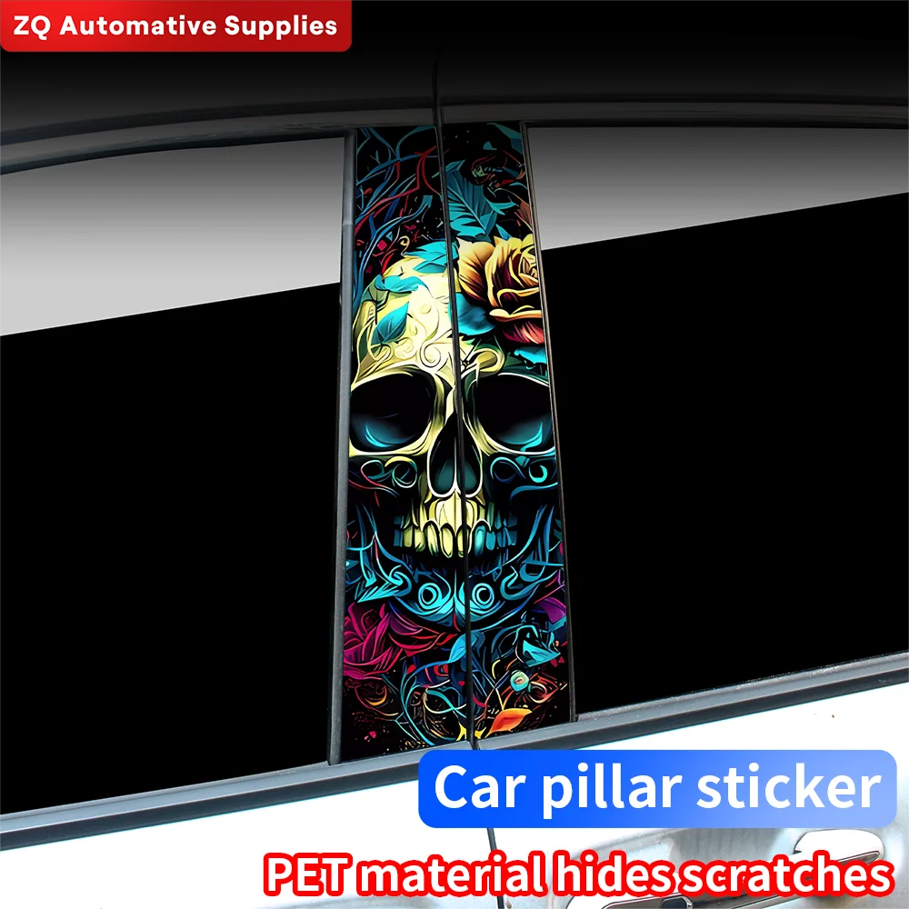 Skull and Rose Car Stickers Funny Auto B Pillar Waterproof Decoration DIY Cover Doors Sunscreen Decals Accessories