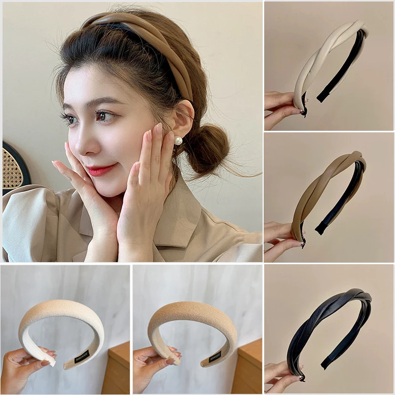 

1/2/3Pcs New Solid Color PU Leather Hair Bands Headband Women Girls Autumn/Winter Thicken Hairband Hoop Korean Hair Accessories