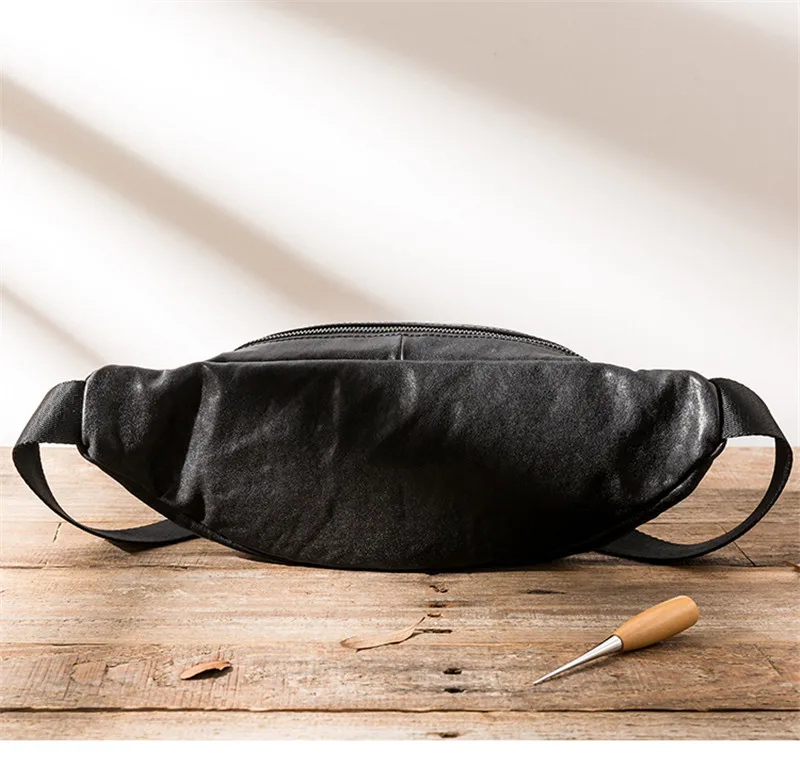 Simple casual luxury natural genuine leather men's black chest bag fashion outdoor sports light teens shoulder crossbody bag