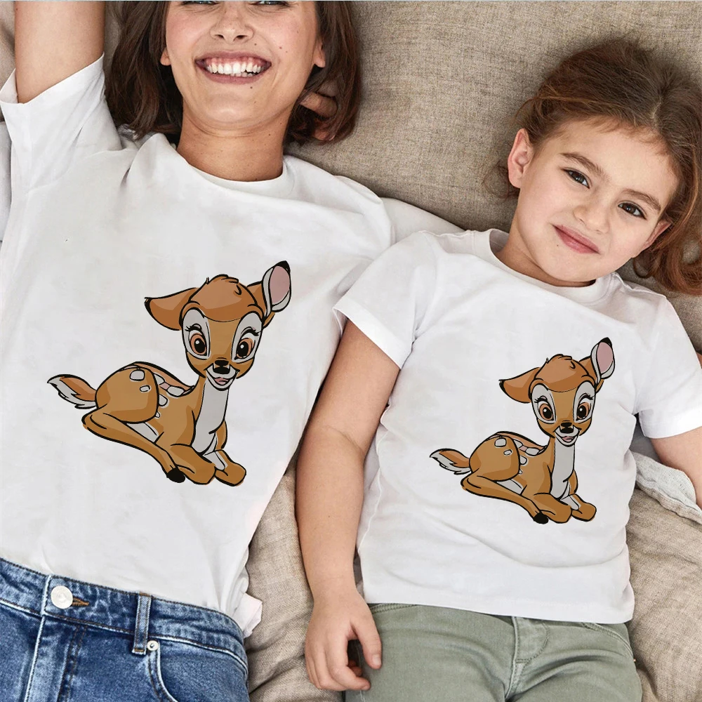 Kids T-shirts Disney Bambi Print Short Sleeve Couples Universal Top Costumes For Parents 2022 Summer Infant Family Look TShirt images - 6