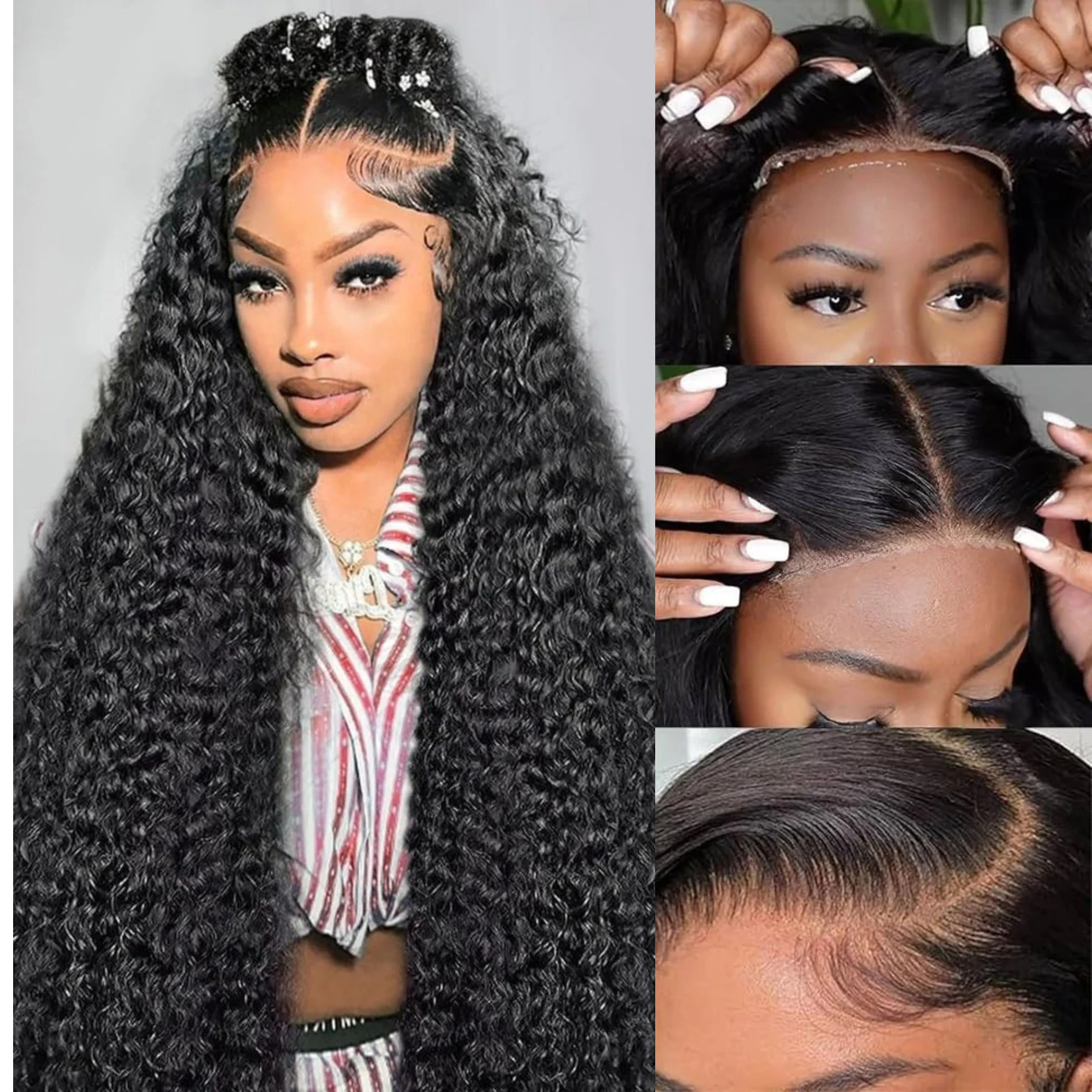 200% парики с глубокой волной без клея человеческие волосы готовые к ношению