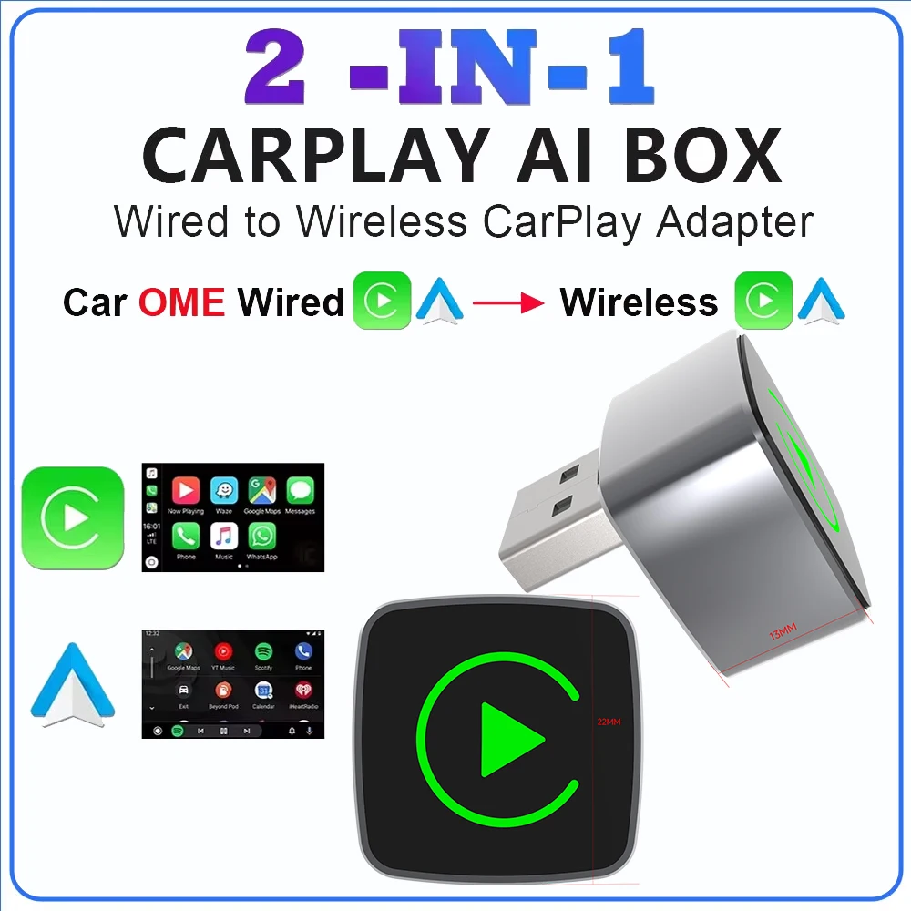 

2 в 1 проводной к беспроводному адаптеру CarPlay Android Auto для OEM автомобильной стереосистемы с USB-ключом Smart Mini Box Plug and Play Bluetooth