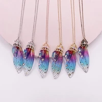 handmade transparent resin butterfly penadant necklaces metal enamel rhinestones simulation wing chokers necklace for women
