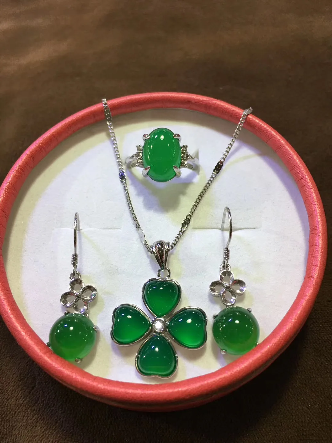 Натуральный 925 пробы серебряные ювелирные изделия инкрустированные зеленый агат