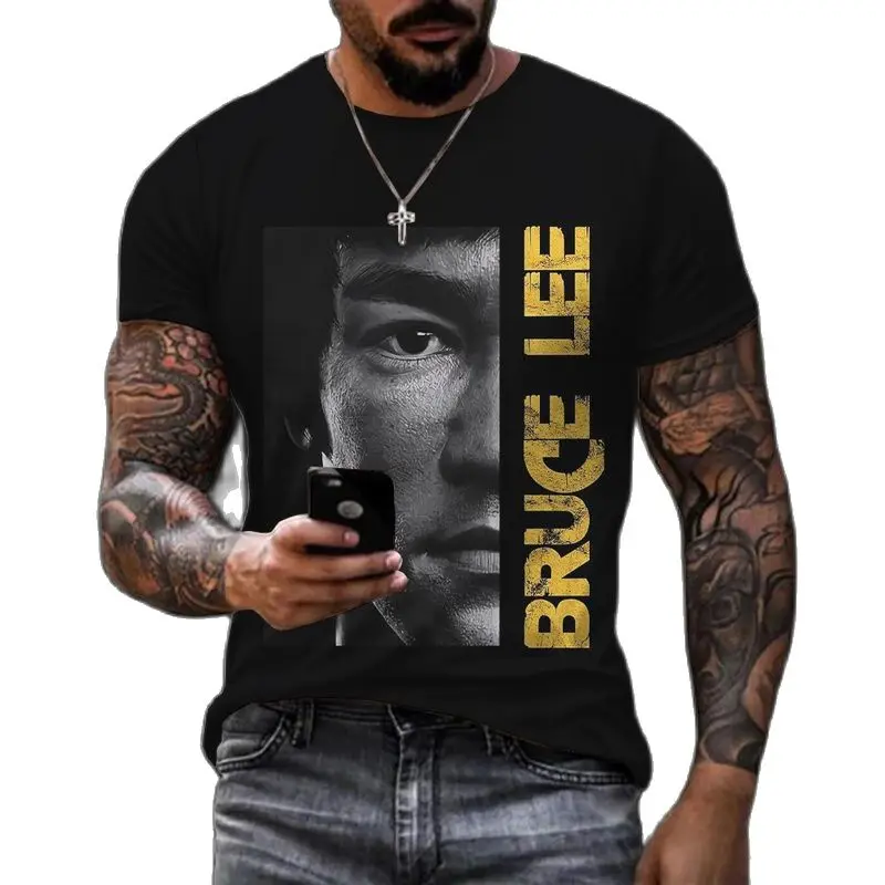 

2023 New Kung Fu Star Print Tshirt Trendy Bruce Lee 3d Print T-shirt Men Retro Streetwear High Quality Short Sleeve T-shirt