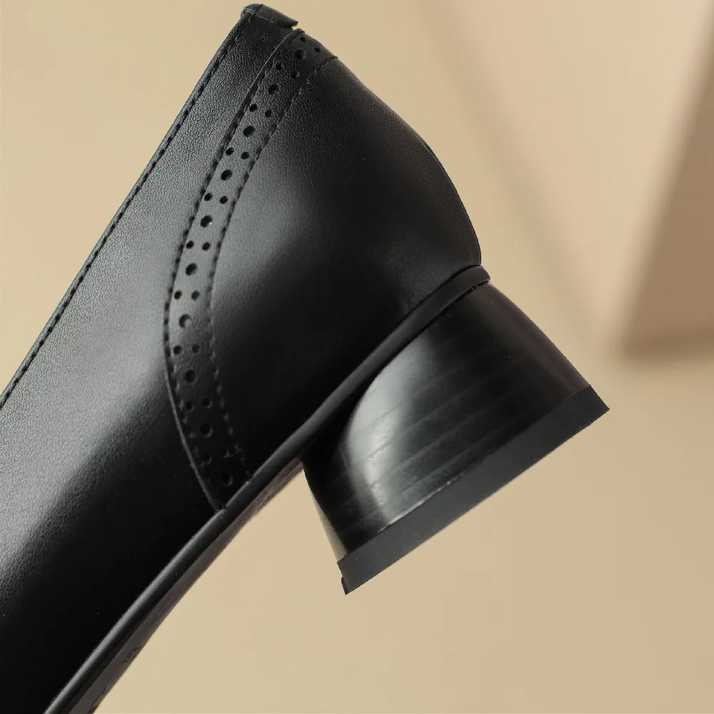 Женские туфли из коровьей кожи на толстом низком каблуке 2023 см с круглым носком и