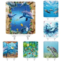 shower curtains ocean dolphin sea world animals turtle waterproof fabric bathroom curtain cute fishes large size 230x180 screen