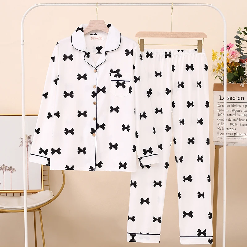 Women Comfortable Pyjamas OverSize 5XL 6XL 7XL Long Sleeve Casual Homewear Autumn Winter Pajama Sets Cotton Long Sleepwear Set